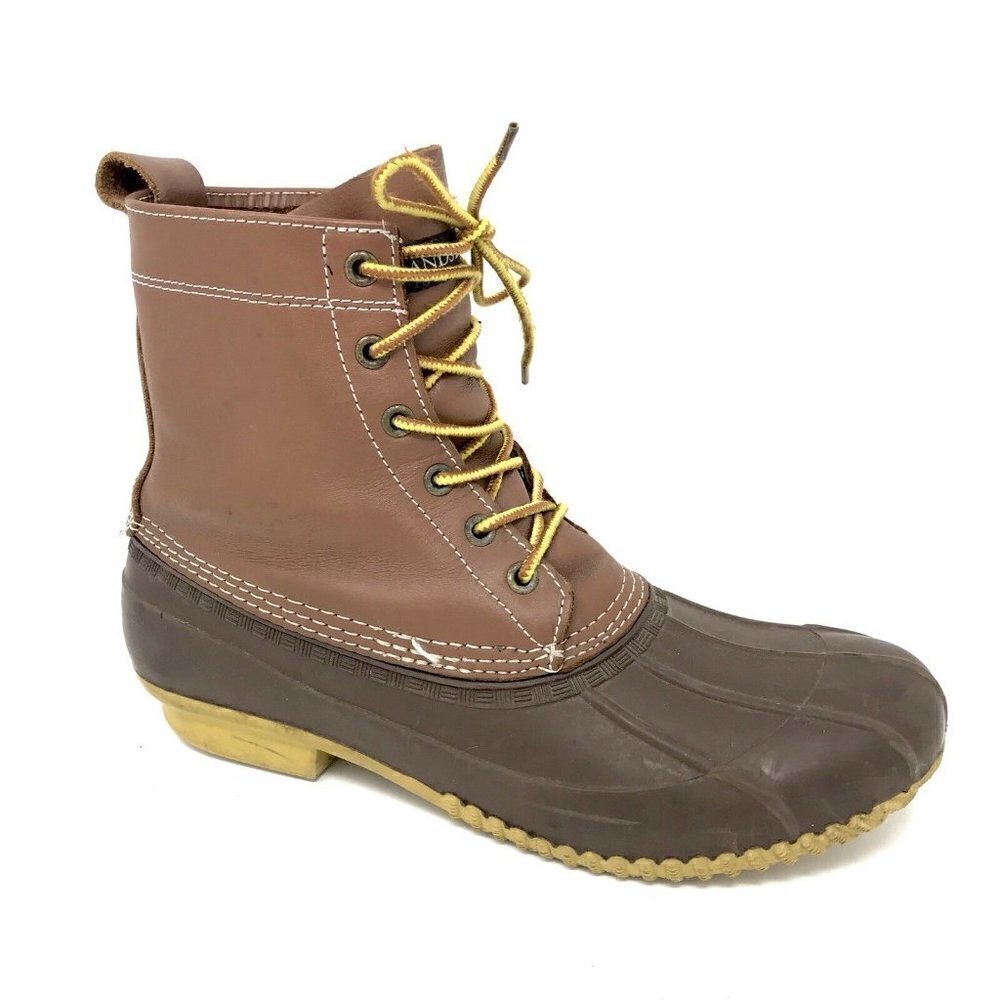 Lands End Brown Leather Rubber Rain Boots 10